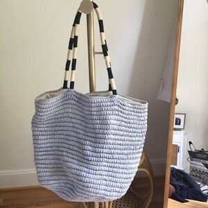 Fallon & Royce Beach Tote Pale Blue with Striped Handles